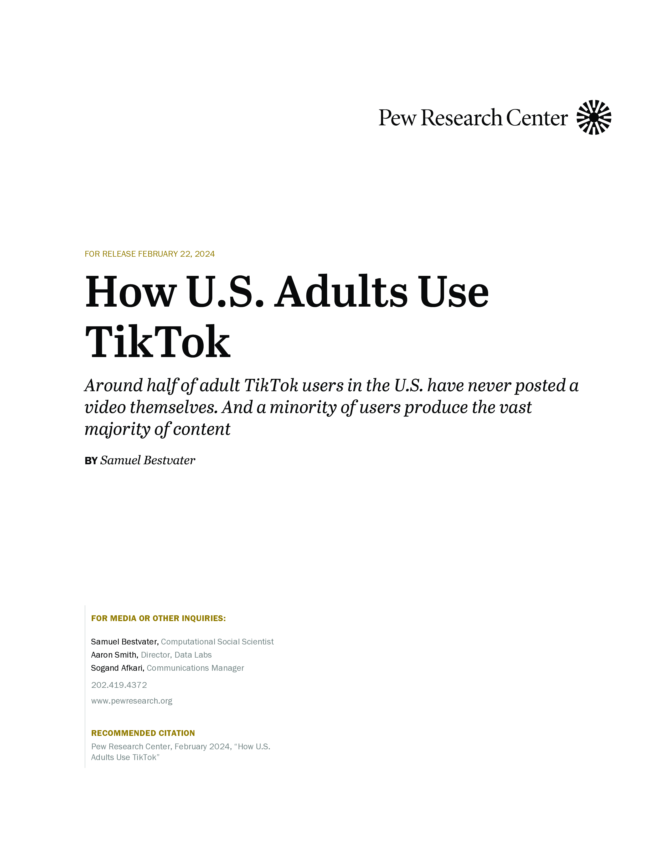 皮尤研究中心2024美国成年人TikTok使用情况研究报告英文版21页